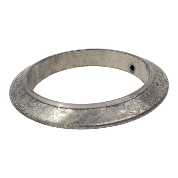 Engraved Etched Floral Silver Plated Bangle Bracelet Wide Domed Fancy Chunky - Picture 1 of 10